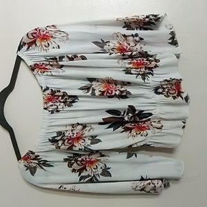 Cropped Top Floral 3/4 Sleeve No Labels Cottage Core Elastic Neckline